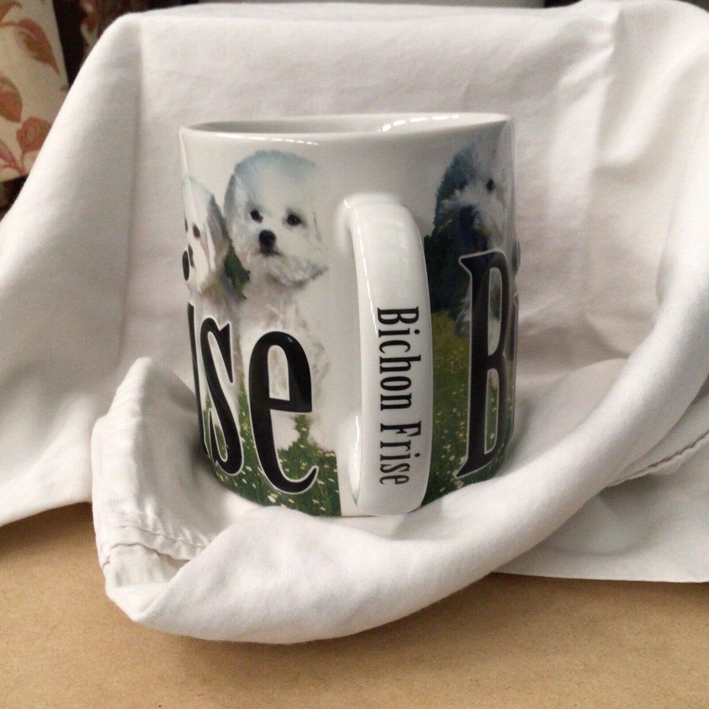 PRECIOUS Large White Mug Cup Americaware 2014 BICHON FRISE Dog Color Photo
